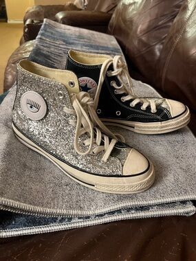 Converse High Top Sneakers - Silver Glitter & Black Canvas